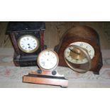 A Victorian slate and marble mantel clock, together with a further mantel clock signed J W Benson,