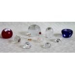 Ten items of glass, to include: paperweights, Swarovski animals and other items.