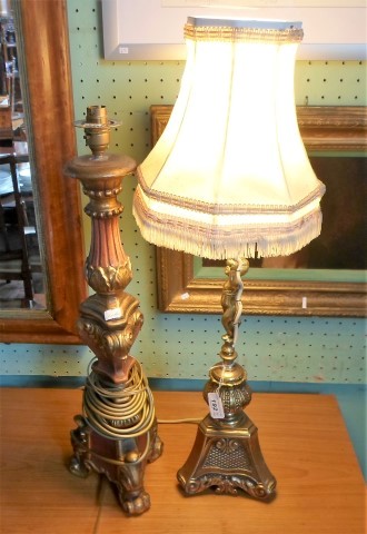 A gilt metal figural table lamp, together with another table lamp.