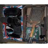 Two boxes containing assorted items, to include: mid-20th century and later camera equipment,