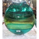 A large late 20th century green glass narrow vase, signed Bob Crooks, 31cm tall.