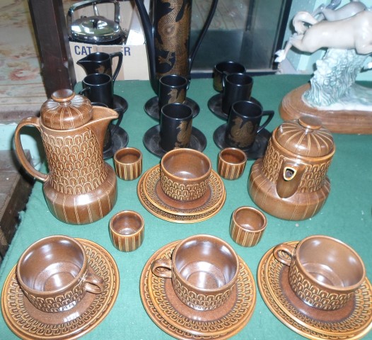 Two mid-20th century part tea sets in the Wedgwood Pennine and Portmeirion Phoenix patterns.