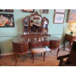 A reproduction walnut dressing table, having triptych mirror,