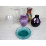 Six items of Art Glass, to include examples by: Krosno, Mondian and others, the tallest 28cm.