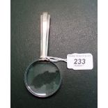 A silver handled magnifying glass, 13cm.