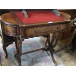 A reproduction D-end single drawer lady's writing table, on four out-swept supports,