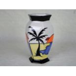 A Lorna Bailey hexagonal vase in the Key West pattern, 20.5cm.