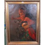 A Balinese study of a Princess, oil on canvas, signed indistinctly to lower left corner,