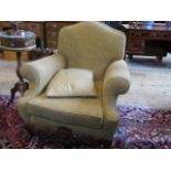 A Continental-style four piece walnut salon suite, comprising two seater sofa and three armchairs,