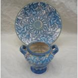 A large 1930s Crown Ducal wall plaque and twin handled vase,