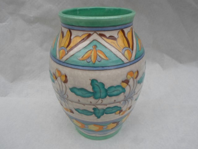 A 1940s HJ Wood Bursley Ware baluster vase, designed by Charlotte Rhead in the TL2 pattern,