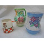 Three pieces of 1930s Crown Ducal ceramics designed by Charlotte Rhead,