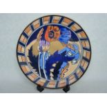 A 1920s Wood & Sons Bursley Ware wall plaque, designed by Charlotte Rhead, pattern number 1550,