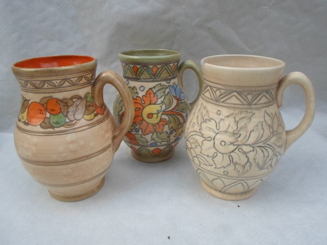 Three pieces of 1930s Crown Ducal ceramics designed by Charlotte Rhead,