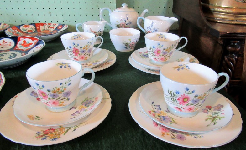 An early 20th century Shelley part-tea service in the Wild Flowers pattern, no.