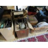 A quantity of vintage cinema projectors and film reels, to include a Specto projector,