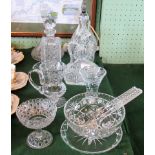 A good quantity of cut crystal glass, to include: a ship's decanter, table lamp,