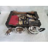 A three piece silver plated tea set, comprising: teapots, twin handled sugar bowl and milk jug,