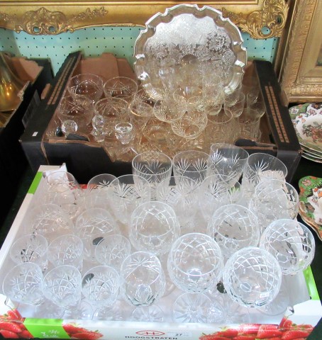 Two boxes containing a large quantity of crystal glassware, to include: brandy balloons,