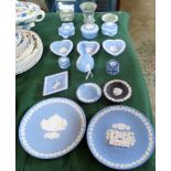 A quantity of Wedgwood Jasperware, various colour-ways, to include: covered boxes, Christmas plates,