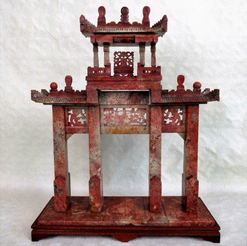 A large Chinese soapstone model of a gateway,