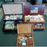 A quantity of costume jewellery contained within three jewellery boxes.