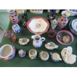 A Victorian hand painted porcelain comport, together with a quantity of other items,