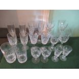 A mixed suite of crystal and cut glass, to include: sherry glasses, wine glasses,