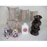 A set of three graduated 19th century jugs, each having Shakespearian relief decoration,