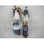 Four Royal Doulton figurines, to include: The Favourite (HN2249), A Stitch in Time (HN2352),