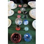 A collection of paperweights and other glass, the largest 9cm diameter.