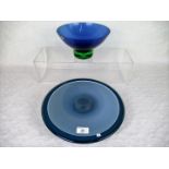 A large Swedish Aseda blue and green glass open bowl, designed by Bo Borgstrom, 23cm diameter,