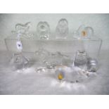 Eight Swedish Royal Krona full lead crystal glass weights, the majority modelled as animals,