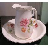 A circa 1930's Empire Ware toilet jug & bowl, transfer decorated with pink and yellow roses.