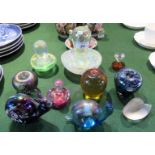 Ten pieces of studio art glass, including: two Selkirk glass snails,