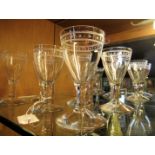 A set of six 18th century-style ale glasses, each with banded inverted bell bowl,