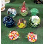 A collection of eight Maltese and other glass paperweights.