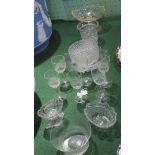 A mixed lot of glass, including: a pedestal salt, tazza, trumpet shaped vase,