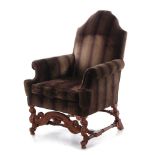 Baker Jacobean style upholstered walnut wingback chair BH47"" SH21"" W32"" D28"" Provenance: North