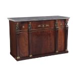 French Empire bronze-mounted mahogany commode-secretaire first quarter 19th century, blue turquin