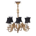 French Empire style gilt-bronze six-light chandelier late 19th/early 20th century, H25" Dia.20"