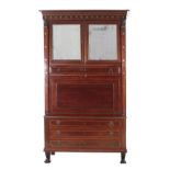 French Empire bronze-mounted mahogany secretaire a abattant circa 1810, molded crown above