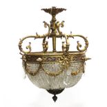 French Empire style gilt-bronze and crystal basket chandelier late 19th century, scrolling supports,