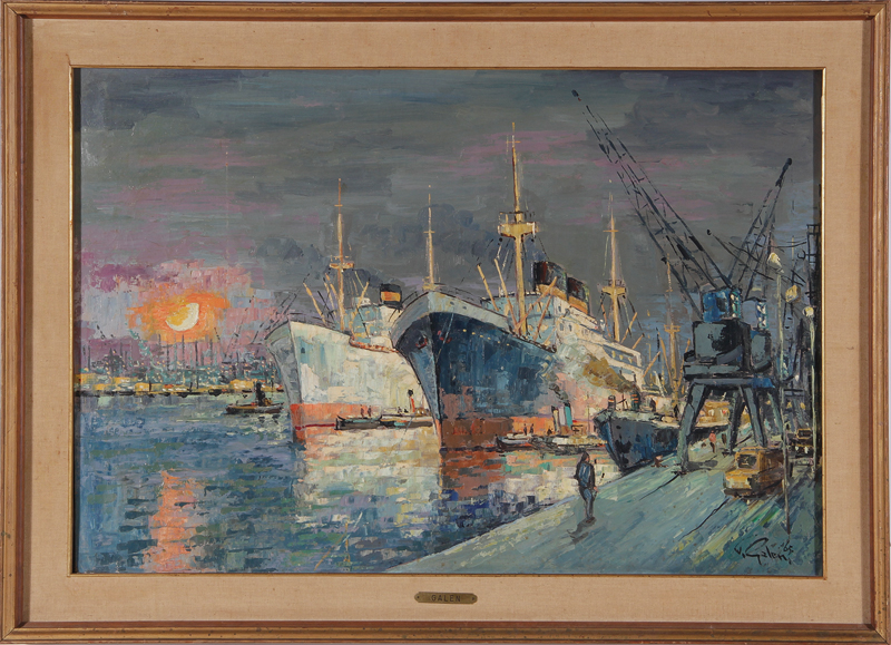 V. Galen (American, 20th century) NEW YORK HARBOR oil on canvas, framed, signed & dated: V. GALEN, - Image 2 of 2