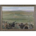 Richard Patterson WWII SCENE oil on board, framed signed & dated H22" W31"