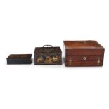 Lap desk and box collection 19th century, Chinese lacquered hinged box H2" W7 1/2" D4 3/4";