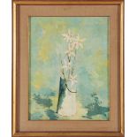 American Mid-Century Modern painting FLORAL STILL LIFE, oil on canvas, signed lower left