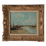Eugene Boudin (French, 1824-1898) TROUVILLE, LES JETEES, MAREE BASSE oil on panel, framed,