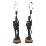 Pair French figural table lamps painted plaster standing figures, overall H28" (2pcs) Provenance: