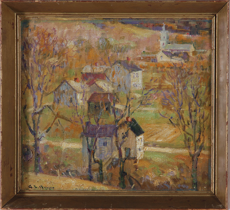 George Loftus Noyes (Massachusetts, 1864-1954) THE VILLAGE IN AUTUMN oil on board, framed, signed: